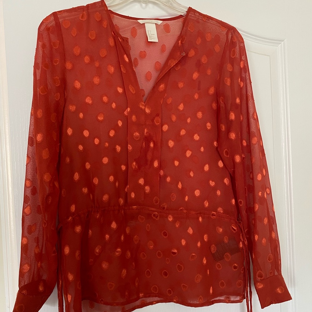 HM Orange Polka Dotted Sheer Shirt